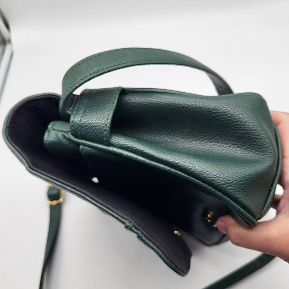 VTG Green Faux Leather Handbag Pocketbook Purse Gold Tone Decor - Picture 10 of 12